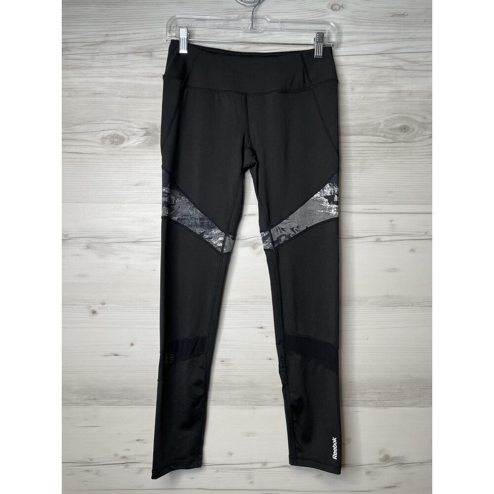 Reebok Womens Small Black Geometric Yoga Athletic Gym Running Pants REW163LE40